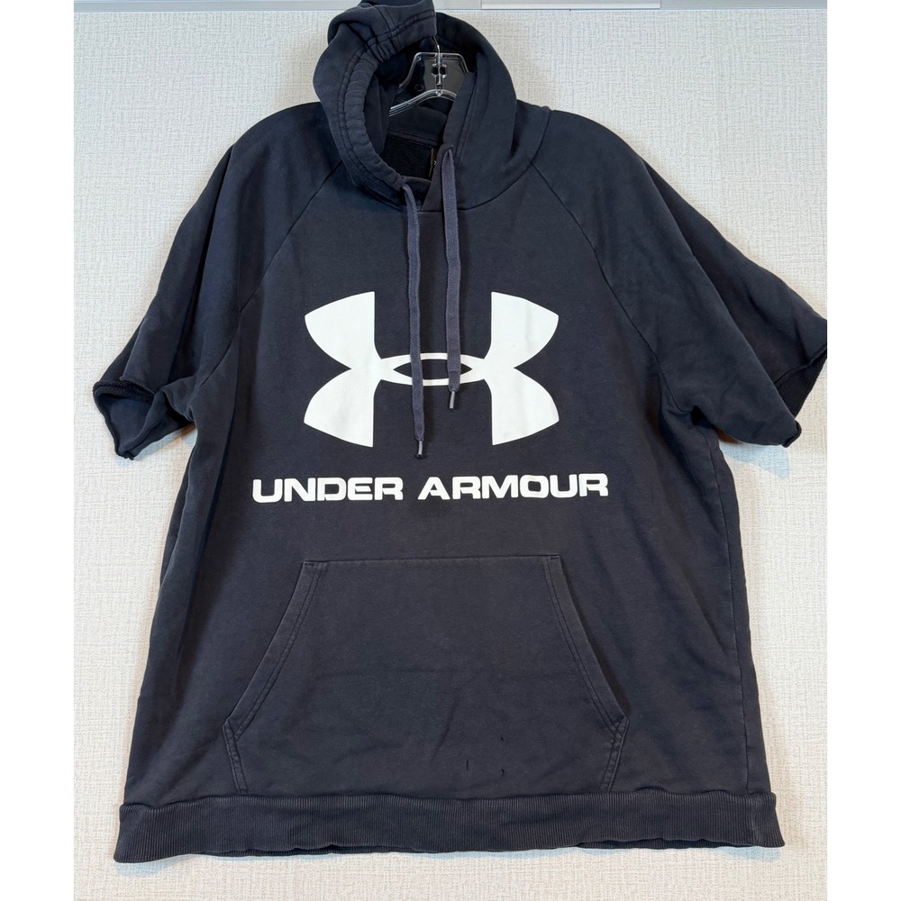 Under Armour Mens XXL Black Short Sleeve Logo Pullover Hoodie Gym Sweatshirt Gym